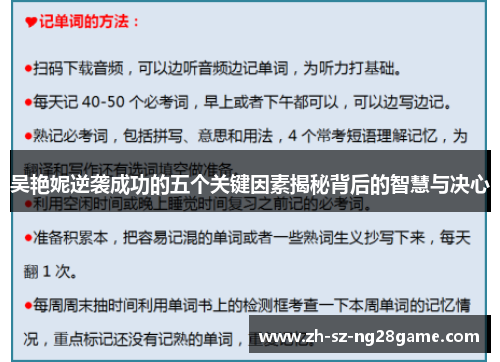 吴艳妮逆袭成功的五个关键因素揭秘背后的智慧与决心