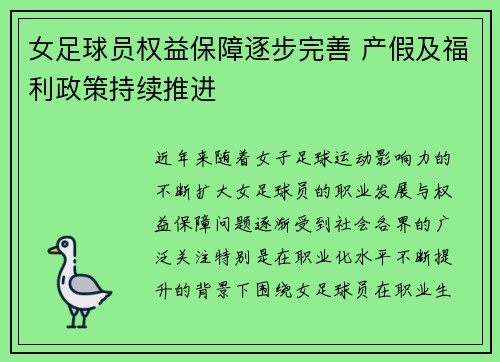 女足球员权益保障逐步完善 产假及福利政策持续推进
